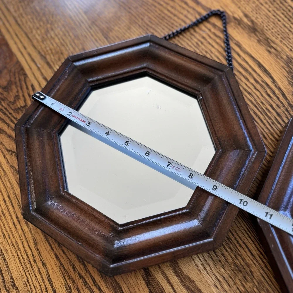 Vintage Wooden Framed Octagonal Wall Mirror Pair Set‎ Of 2 10